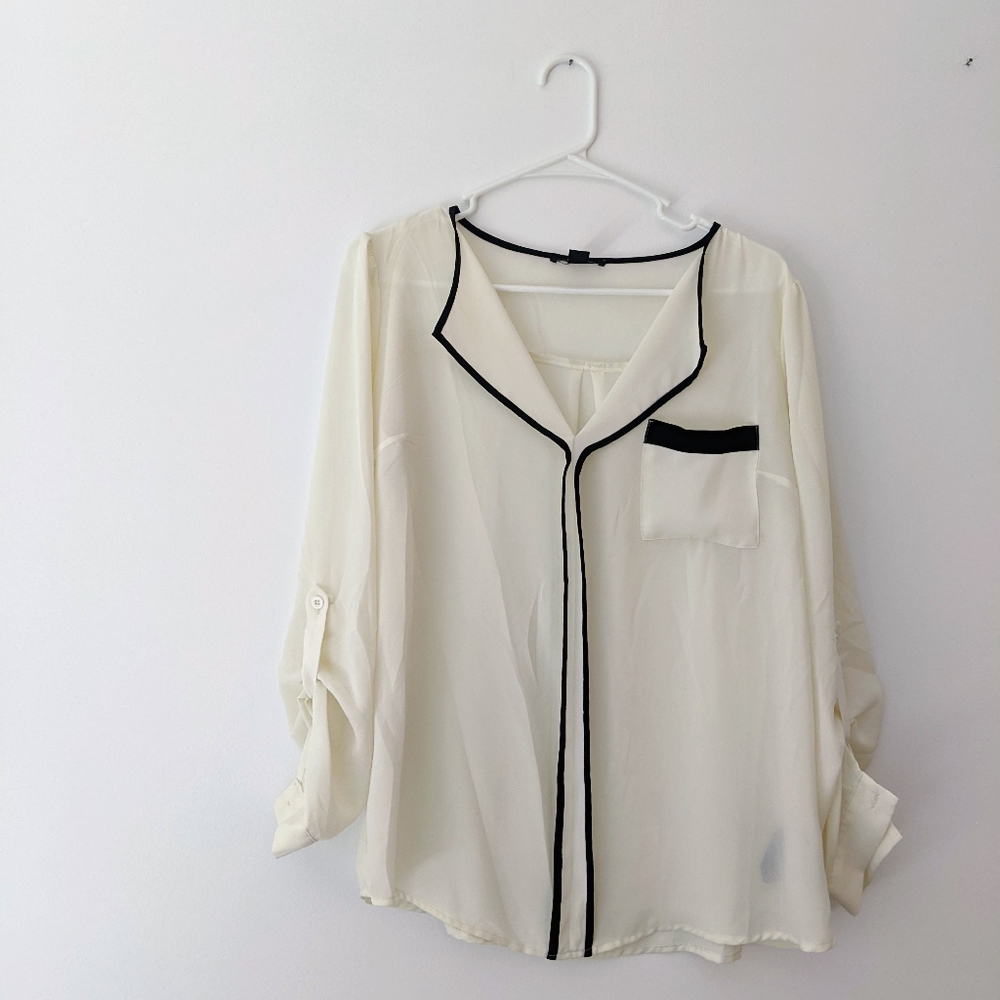 Forever 21 Sheer Work Top Off-White Office Blouse - Picture 1 of 4